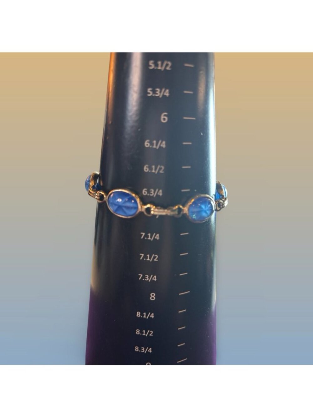 Blue Star Glass Oval Link Bracelet With Gold-Tone Chain & Clasp Vintage Gift - Picture 9 of 9